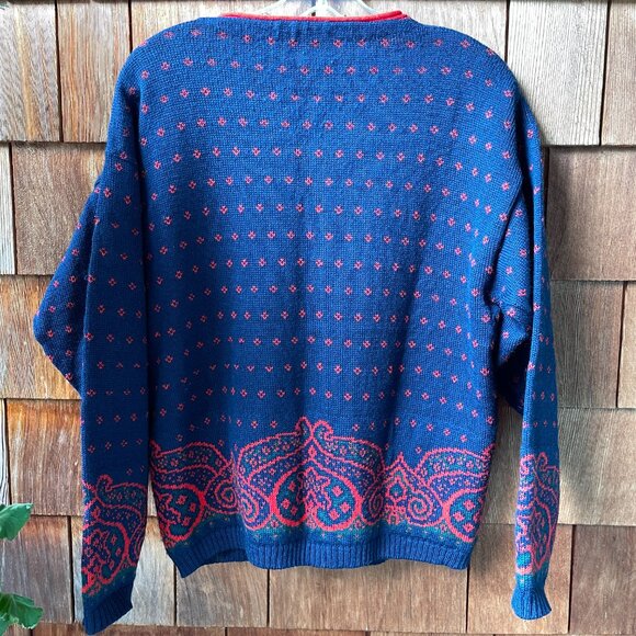 VTG Pendleton Navy Blue & Red 100% Virgin Wool Cardigan in Women's Medium - Picture 6 of 9